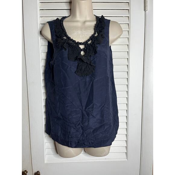 J. Crew navy/black silk and cotton sleeveless blouse size 6 Fully line side zip - Picture 1 of 5